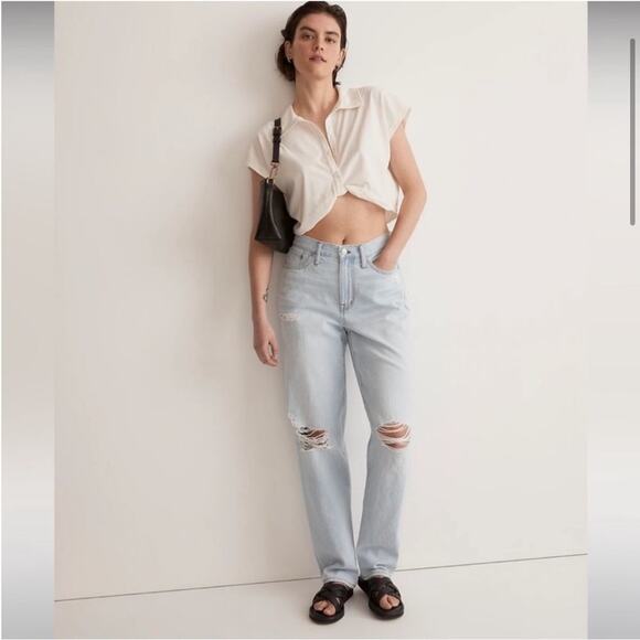 Madewell The Slouchy Boyjean  Distressed Light Wash Size 29 Petite - Picture 4 of 13